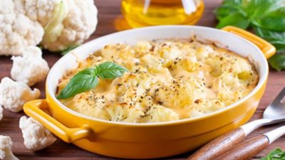 طريقة تحضير صينية قرنبيط بالكريمة بالفرن 