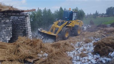 إزالة التعديات على أملاك الدولة وأراضي زراعية ومخالفات البناء بمركز بيلا 