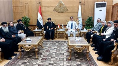 رئيس جامعة بنها يستقبل الأنبا مرقص مطران شبرا الخيمة وتوابعها 