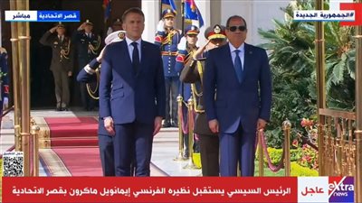 مراسم استقبال الرئيس الفرنسي في قصر الاتحادية.. فيديو