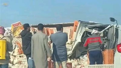 إصابة سائق في انقلاب سيارة محملة بالدواجن بإقليمي المنوفية |صور