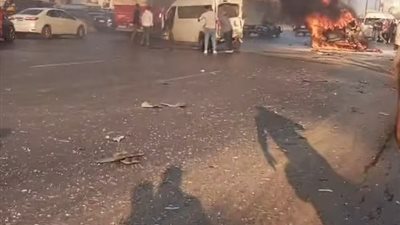 المعاينة الأولية لحادث الطريق الدائري تصادم نقل و3 ميكروباصات و2 سوزوكي وملاكي