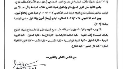 جامعة الفيوم تشترط على خريجي 11 كلية محو أمية 4 مواطنين