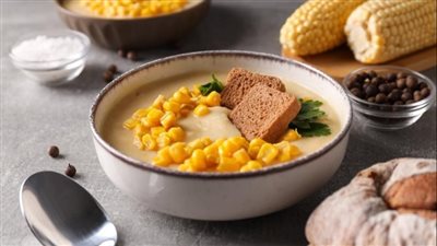 طريقة عمل شوربة الذرة والبطاطس بالكريمة