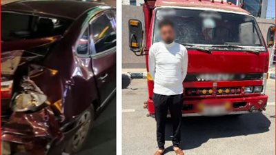 ضبط سائق نصف نقل اصطدم بسيارة في الشيخ زايد