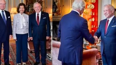الملك كارل جوستاف والملكة سيلفيا يستقبلان الملك عبد الله الثاني في ستوكهولم