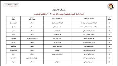 الوطنية للانتخابات تنشر أسماء المترشحين في انتخابات مجلس النواب 2025 بالدقهلية (النظام الفردي)