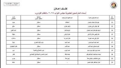 الوطنية للانتخابات تكشف عن الأسماء المبدئية لمترشحي الفردي في دوائر المنوفية لانتخابات النواب 2025
