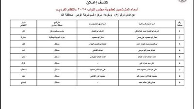 بالأسماء.. ننشر الكشوف المبدئية لمرشحي الفردي في سباق النواب بقنا 
