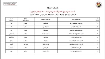 الوطنية للانتخابات تكشف عن القائمة المبدئية للمرشحين الفرديين بالبحيرة في انتخابات النواب