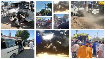 تصادم ميكروباص وتروسيكل بسوهاج يخلف 14 مصابًا بينهم معلمون.. صور