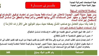 إعلان أسماء دفعة جديدة ممن اعتمد توفيق الأوضاع لهم في العبور الجديدة 