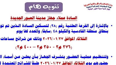 جهاز العبور الجديدة يعلن أسماء المواطنين بعد توفيق أوضاعهم بمنطقة القادسية