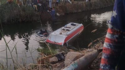بالأسماء : 10 مصابين في حادث غرق سيارة ببنك الدم في المنيا