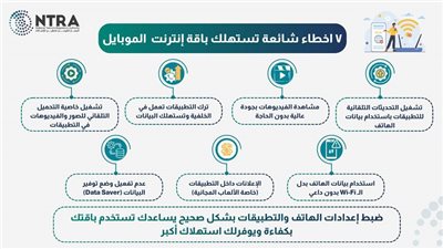 (إنفوجراف) كيف تحافظ على باقتك؟ 7 أخطاء شائعة تستنزف إنترنت الموبايل وطرق تجنبها