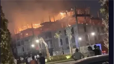  حريق داخل مبنى تحت الإنشاء في كمبوند درة بالشيخ زايد