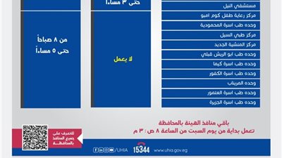 الهيئة العامة للتأمين الصحي الشامل تعلن مواعيد العمل بالمنافذ خلال إجازة عيد الأضحى