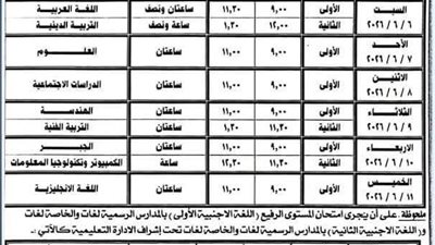 ننشر جدول امتحانات الشهادة الإعدادية بالبحيرة 2026 الفصل الدراسي الثاني