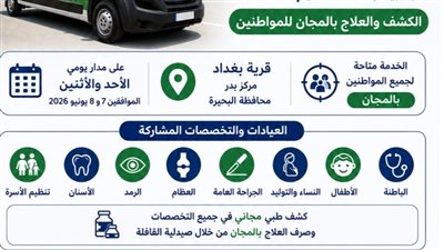  قافلة طبية بقرية بغداد بالبحيرة  لتقديم خدمات الكشف والعلاج بالمجان 