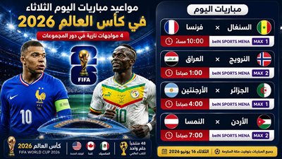 مواعيد مباريات كأس العالم 2026 اليوم الثلاثاء والقنوات الناقلة
