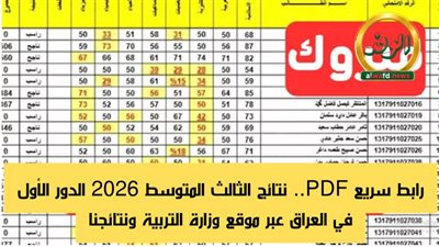 رابط سريع PDF.. نتائج الثالث المتوسط 2026 الدور الأول في العراق عبر موقع وزارة التربية ونتائجنا