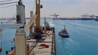 ونش عملاق يصل ميناء السخنة لدعم محطة البضائع العامة والصب الجاف