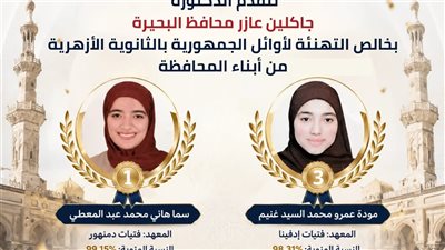 محافظ البحيرة تهنئ الأولى والثالثة في الثانوية الأزهرية 