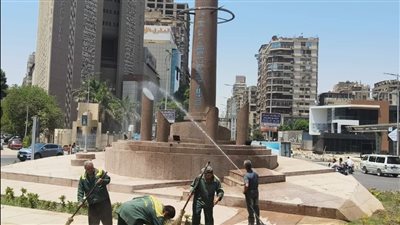 غسيل وتمهيد أشهر تماثيل الجيزة.. حملة مكثفة لتجميل الميادين ورفع كفاءة الشوارع