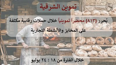 813 مخالفة تموينية تكشف استمرار الحملات على الأسواق والمخابز بالشرقية