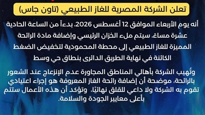 محافظة الإسكندرية: رائحة الغاز المتوقعة بالمحمودية إجراء اعتيادي ولا داعي للقلق