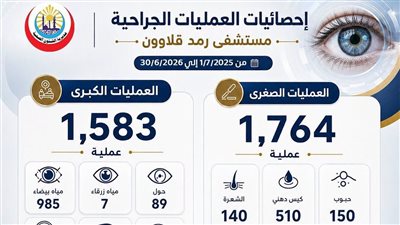 صحة القاهرة: 3,347 عملية جراحية بمستشفى رمد قلاوون من 