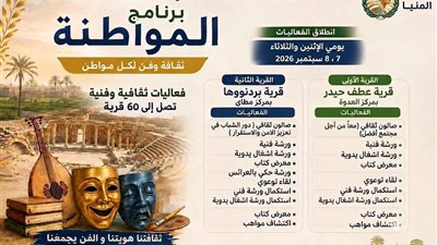 في المنيا.. برنامج «المواطنة» يطرق أبواب قريتى عطف حيدر و بردنوها بفعاليات فنية وثقافية