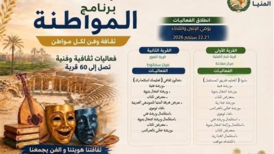 غدًا.. برنامج «المواطنة» يفتح نوافذ الإبداع أمام أهالي العور وشم القبلية بالمنيا