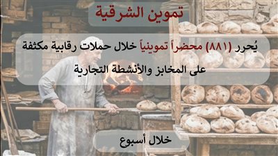 تحرير 881 محضرًا للمخالفين في حملات رقابية على المخابز والأسواق بالشرقية